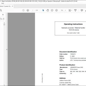 Liebherr R 914B Litronic 960 961 962 963 964 965 966 1019 1061 Material Handler Hydraulic Excavator Operating Manual SN 11229 - PDF DOWNLOAD