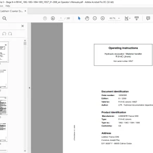 Liebherr R 914C Litronic Material Handler Hydraulic Excavator Operating Manual SN 19527 - PDF DOWNLOAD