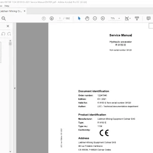 Liebherr R 9150 E 1134 Hydraulic Excavator Service Manual 38120 - PDF DOWNLOAD