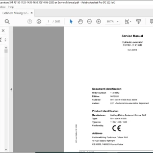 Liebherr R 9150 - R 9150B 1133 1438 1653 Hydraulic Excavator Service Manual 30614 - PDF DOWNLOAD