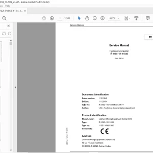 Liebherr R 9150 - R 9150B 1133 1438 1653 Hydraulic Excavator Service Manual 30614 - PDF DOWNLOAD