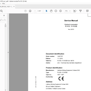 Liebherr R 9150 - R 9150B 1657 1857 Hydraulic Excavator Service Manual 38079 - PDF DOWNLOAD