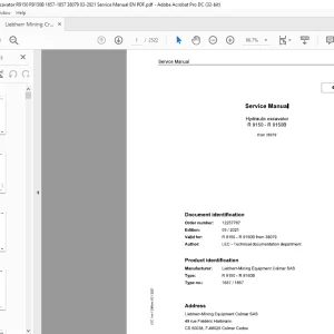Liebherr R 9150 - R 9150B 1657 1857 Hydraulic Excavator Service Manual SN 38079 - PDF DOWNLOAD