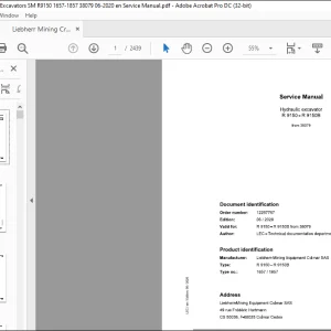 Liebherr R 9150 - R 9150B 1657 1875 Hydraulic Excavator Service Manual 38079 - PDF DOWNLOAD
