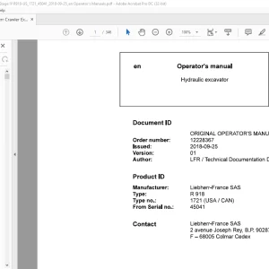 Liebherr R 918 1721 (USA / CAN) Hydraulic Excavator Operator's Manual SN 45041 - PDF DOWNLOAD
