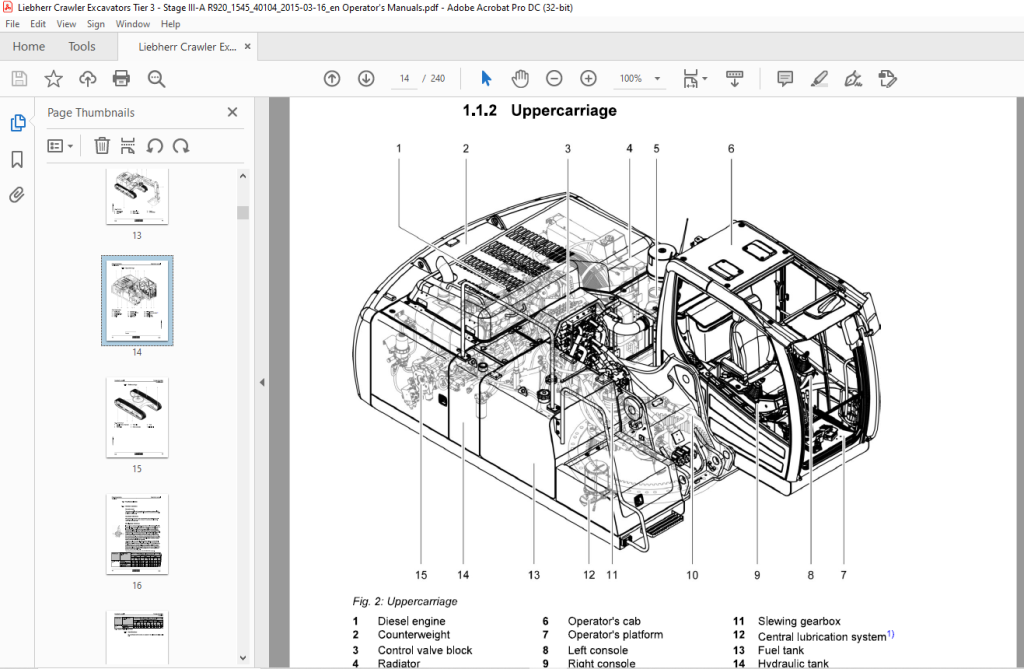 Liebherr R 920 1545 Hydraulic Excavator Operator's Manual SN 40104 ...