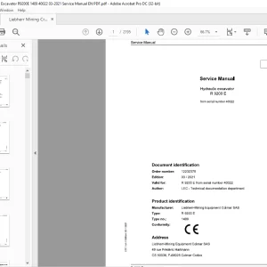 Liebherr R 9200 E 1409 Hydraulic Excavator Service Manual 40022 - PDF DOWNLOAD