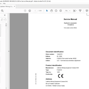 Liebherr R 9200 E 1409 Hydraulic Excavator Service Manual 40022 - PDF DOWNLOAD