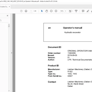 Liebherr R 922 1442 1443 Hydraulic Excavator Operator's Manual SN 42827 - PDF DOWNLOAD