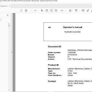 Liebherr R 924 1444, 1445 Hydraulic Excavator Operator's Manual SN 42836 - PDF DOWNLOAD