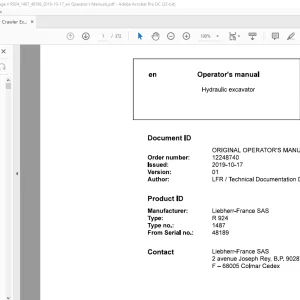 Liebherr R 924 1487 Hydraulic Excavator Operator's Manual SN 48189 - PDF DOWNLOAD
