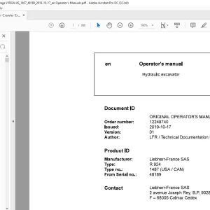 Liebherr R 924 1487 (USA / CAN) Hydraulic Excavator Operator's Manual SN 48189 - PDF DOWNLOAD