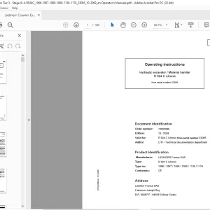 Liebherr R 924 C Litronic 1066 1067 1068 1069 1136 1174 Material Handler Hydraulic Excavator Operating Manual SN 23085 - PDF DOWNLOAD