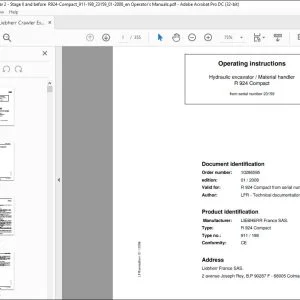 Liebherr R 924 Compact 911 198 Material Handler Hydraulic Excavator Operating Manual SN 23159 - PDF DOWNLOAD