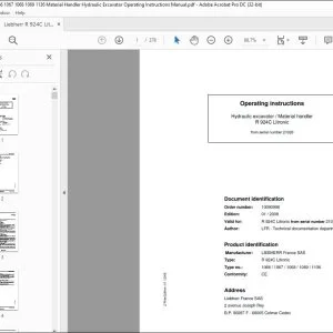 Liebherr R 924C Litronic 1066 1067 1068 1069 1136 Material Handler Hydraulic Excavator Operating Instructions Manual SN 21026 - PDF DOWNLOAD