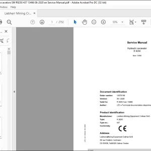 Liebherr R 9250 437 Hydraulic Excavator Service Manual SN 13466 - PDF DOWNLOAD