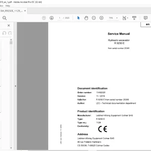 Liebherr R 9250 E 1129 Hydraulic Excavator Service Manual 25385 - PDF DOWNLOAD
