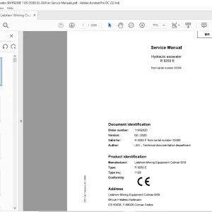 Liebherr R 9250 E 1129 Hydraulic Excavator Service Manual 25385 - PDF DOWNLOAD