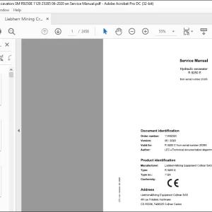 Liebherr R 9250 E 1129 Hydraulic Excavator Service Manual SN 25385 - PDF DOWNLOAD