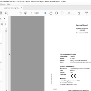 Liebherr R 9250 E 1129 Hydraulic Excavator Service Manual SN 25385 - PDF DOWNLOAD