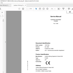 Liebherr R 9250 Hydraulic Excavator Service Manual 13466 - PDF DOWNLOAD