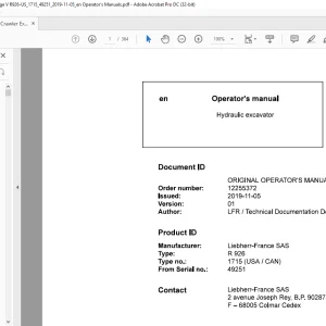 Liebherr R 926 1715 (USA  CAN) Hydraulic Excavator Operator's Manual SN 49251 - PDF DOWNLOAD