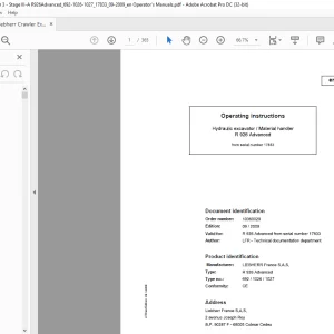 Liebherr R 926 Advanced 692 1026 1027 Material Handler Hydraulic Excavator Operating Manual SN 17833 - PDF DOWNLOAD