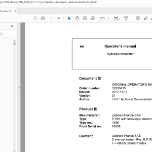 Liebherr R 926 with telescopic attachment 1488 Hydraulic Excavator Operator's Manual SN 45456 - PDF DOWNLOAD