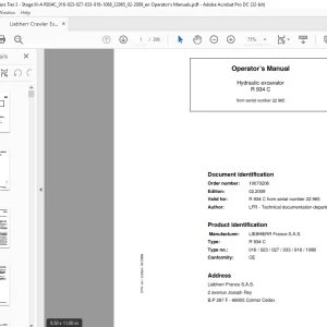 Liebherr R 934 C 016 023 027 033 918 1088 Hydraulic Excavator Operator's Manual SN 22965 - PDF DOWNLOAD