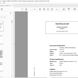 Liebherr R 934 C 1439 Hydraulic Excavator Operating Manual SN 33766 - PDF DOWNLOAD