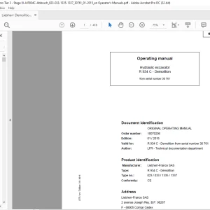 Liebherr R 934 C Demolition 023 033 1335 1337 Hydraulic Excavator Operating Manual SN 30761 - PDF DOWNLOAD