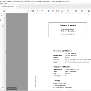 Liebherr R 934 C Demolition 023 033 Hydraulic Excavator Operator's Manual SN 26400 - PDF DOWNLOAD