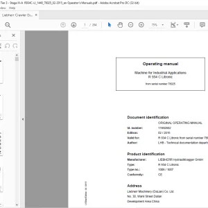Liebherr R 934 C Litronic 1006 1007 Machine for Industrial Operating Manual SN 78025 - PDF DOWNLOAD