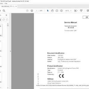 Liebherr R 9350 E 771 1080 Hydraulic Excavator Service Manual 12947 - PDF DOWNLOAD