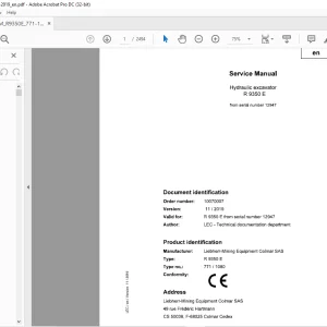 Liebherr R 9350 E 771 1080 Hydraulic Excavator Service Manual 12947 - PDF DOWNLOAD