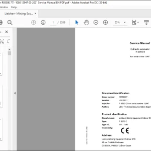 Liebherr R 9350 E 771 1080 Hydraulic Excavator Service Manual SN 12947 - PDF DOWNLOAD