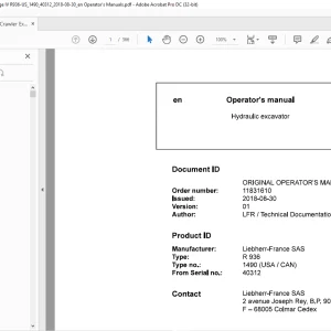 Liebherr R 936 1490 (USA / CAN) Hydraulic Excavator Operator's Manual SN 40312 - PDF DOWNLOAD