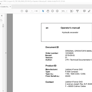 Liebherr R 936 Compact 1780 1828 (USA / CAN) Hydraulic Excavator Operator's Manual SN 45440 - PDF DOWNLOAD