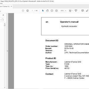 Liebherr R 938 1650 Hydraulic Excavator Operator's Manual SN 48722 - PDF DOWNLOAD