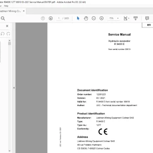 Liebherr R 9400 E 1277 Hydraulic Excavator Service Manual 30619 - PDF DOWNLOAD