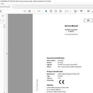 Liebherr R 9400 E 1277 Hydraulic Excavator Service Manual 30619 - PDF DOWNLOAD