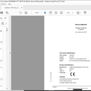 Liebherr R 9400 E 1277 Hydraulic Excavator Service Manual SN 30619 - PDF DOWNLOAD