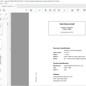 Liebherr R 944 C SME 1485 Hydraulic Excavator Operating Manual SN 35527 - PDF DOWNLOAD