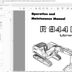 Liebherr R 944B Litronic Excavator Operation & Maintenance Manual - PDF DOWNLOAD