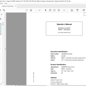 Liebherr R 944C Demolition 791 792 1000 1079 Hydraulic Excavator Operator's Manual SN 22915 - PDF DOWNLOAD