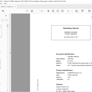 Liebherr R 944C High-Rise 1378 Hydraulic Excavator Operating Manual SN 31396 - PDF DOWNLOAD
