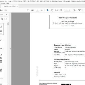 Liebherr R 954 C with long reach demolition attachment 780 781 783 784 785 976 1081 1090 1120 1175 Excavator Operating Manual - PDF DOWNLOAD