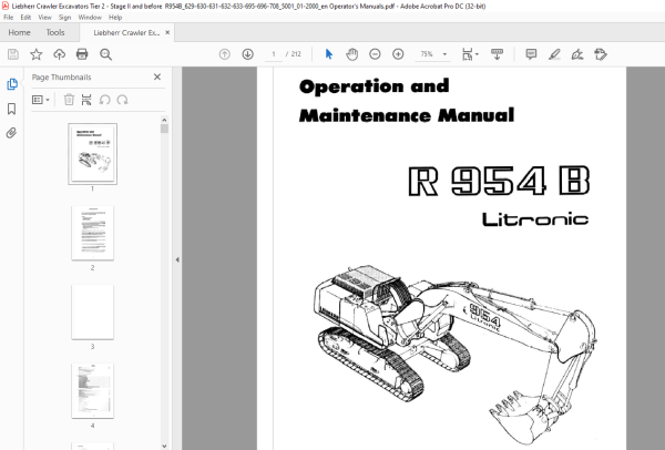 Liebherr R 954B Litronic Excavator Operation & Maintenance Manual - PDF ...