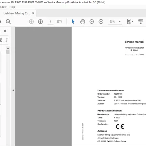 Liebherr R 9600 1391 Hydraulic Excavator Service Manual SN 47001 - PDF DOWNLOAD