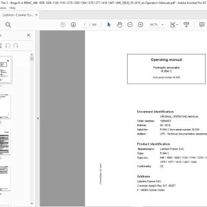 Liebherr R 964 C 448 1008 1009 1126 1145 1278 1300 1364 1370 1377 1416 1447 1448 Hydraulic Excavator Operating Manual SN 30836